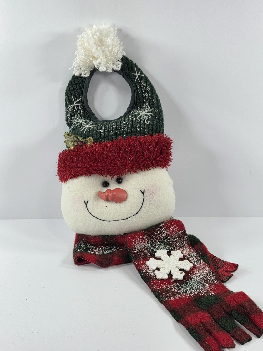 Vintage Soft Cloth Door Hanger Snowman Christmas Plaid Scarf Snowflake